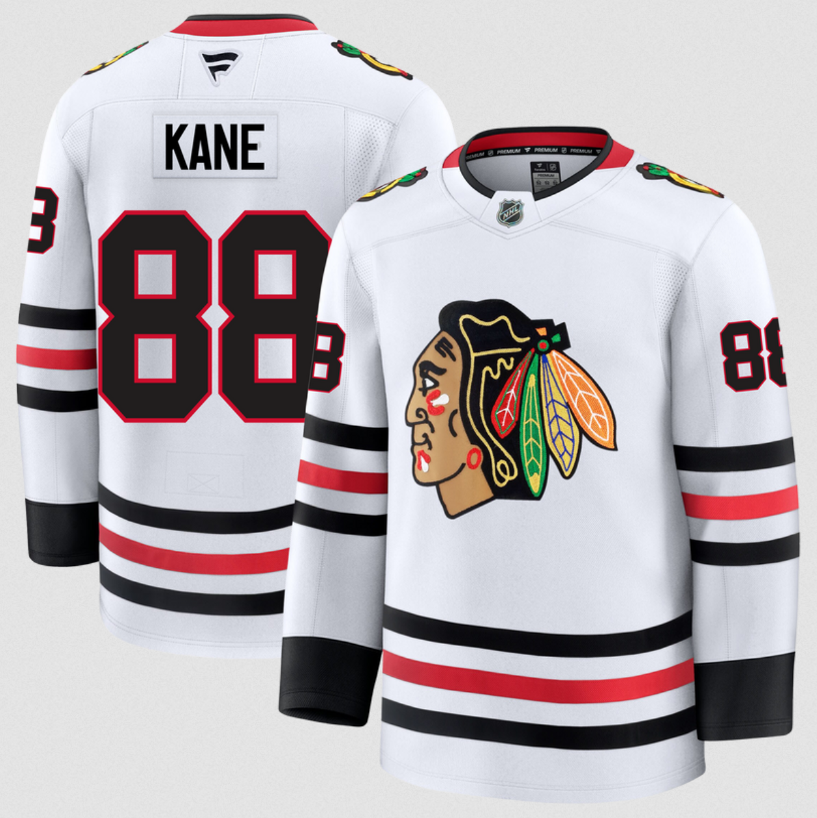 Men's Chicago Blackhawks #88 Patrick Kane White 2024-25 Away Stitched Hockey Jersey